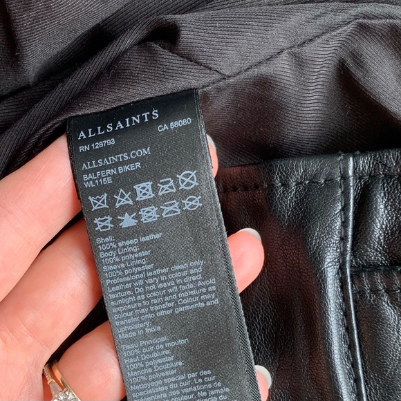 All Saints Balfern Leather Jacket Black Moto Biker Asymmetric Zip NEW Size 0 - Picture 7 of 8